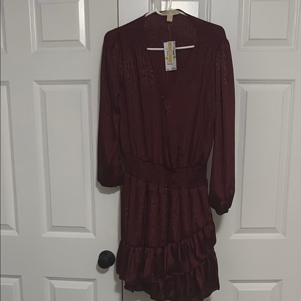 Michael Kors M Dark Ruby Julia Cheetah-Pattern Party Wrap Dress Long Sleeve